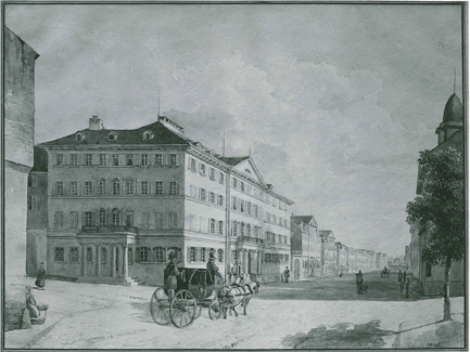Zeichnung des Marquardtbaus im Jahr 1857