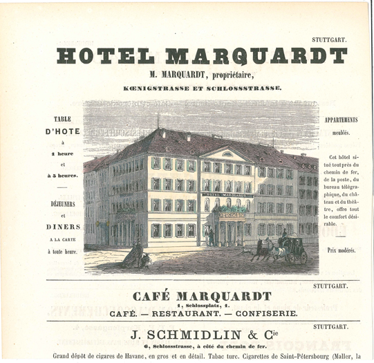 Französische Werbeanzeige des Marquardt aus dem Jahr 1864