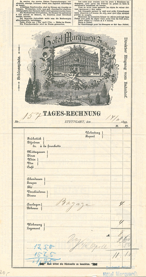 Abbildung einer Tagesrechnung aus dem Jahre 1899